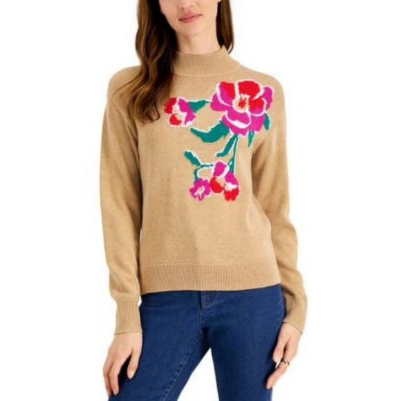 Charter Club Drop Shoulder Floral Pullover Sweater - Picture 2 of 7